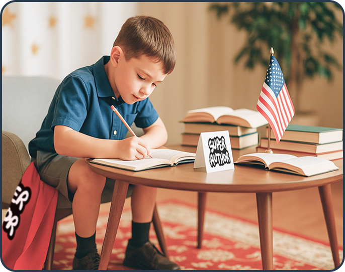 Children holding own book illustration
